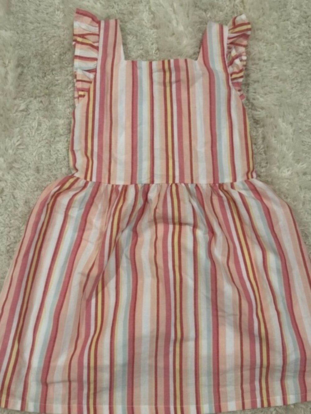 Girls Pastel Striped Sleeveless Dress with Ruffle Straps 6X
